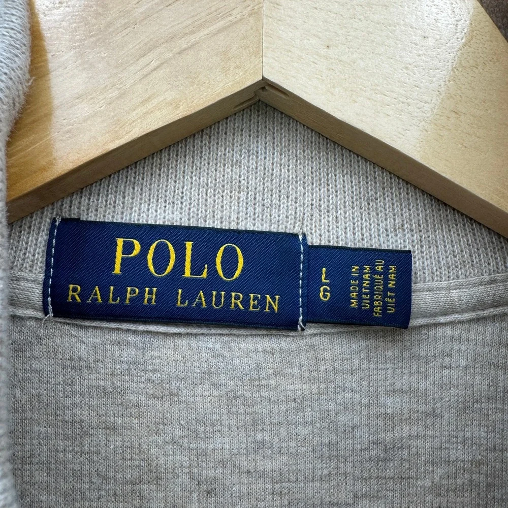 Polo Ralph Lauren Quarter Zip Pullover Mens Large Tan Long Sleeve Fleece Casual